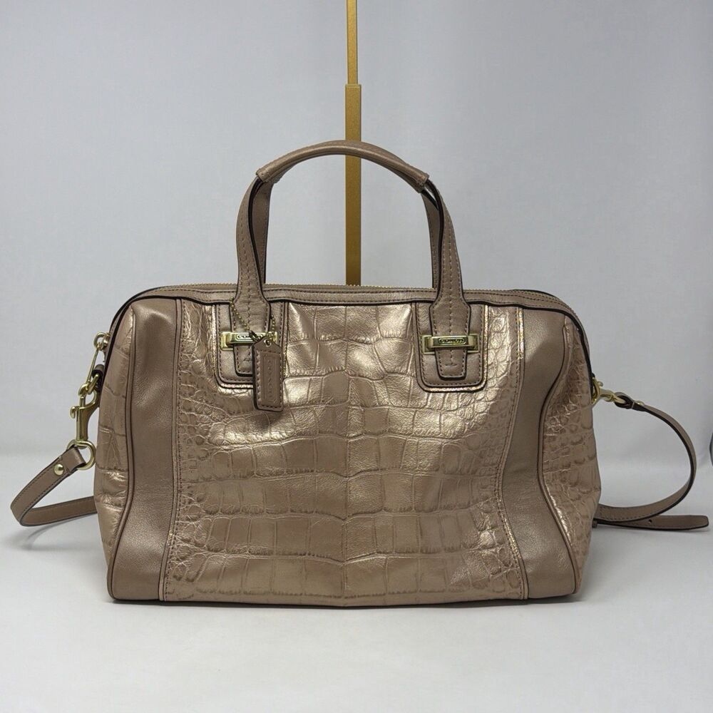 Coach F25329 Croc Embossed Leather Satchel Crossbody Bag Beige Gold Auth⁠
